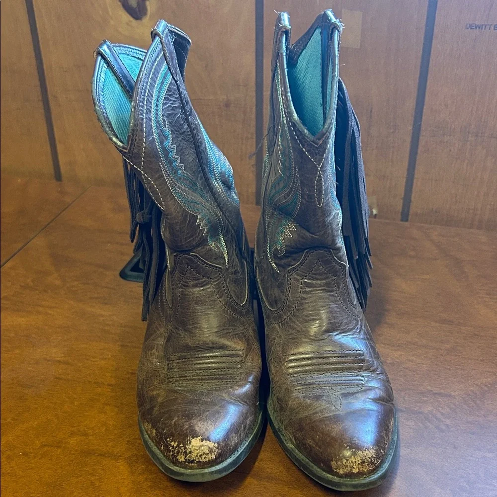 Ariat Brown Leather Boots with Turquoise Interior